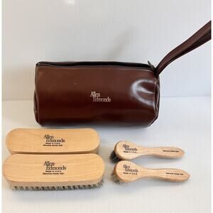 Vintage Allen Edmonds Shoe Care Kit 4 Horse Hair Brushes Brown Leather Pouch USA